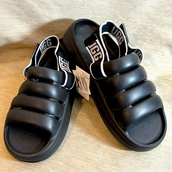 UGG Sz 9 Sport Yeah Puffer Detachable Logo Print Backstrap Slides Clogs Sandals - Picture 2 of 9